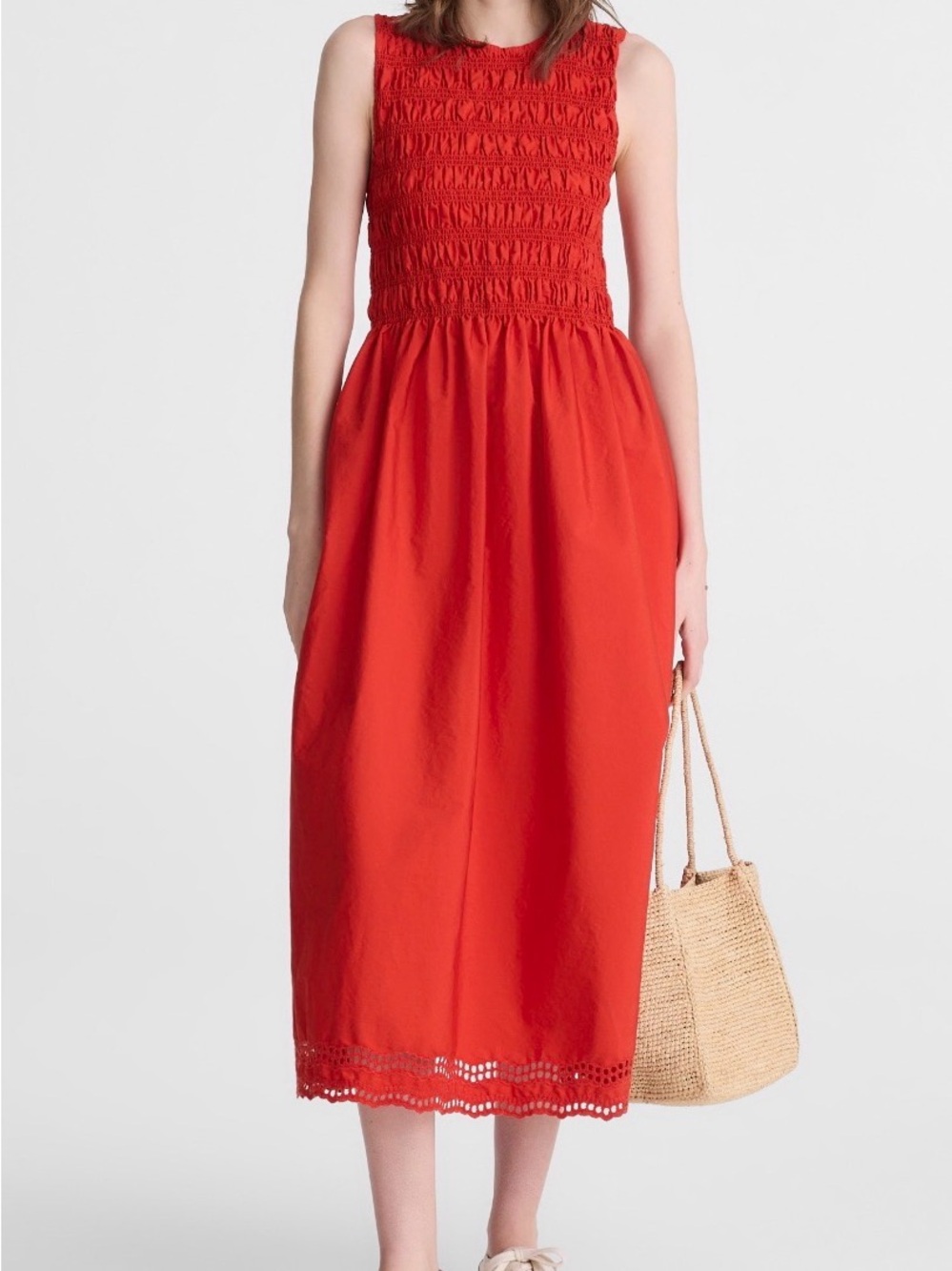 NWT Madewell Embroidered Melody Smocked Midi Dress Poppy Red XS